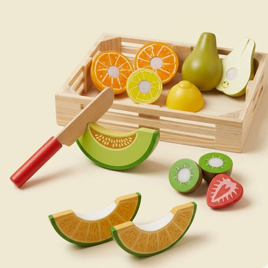 Lumazilo Montessori Wooden Cutting Fruit Set – Early Learning Kitchen Toy for Toddlers, Fine Motor Skills Development & Color Recognition Kit